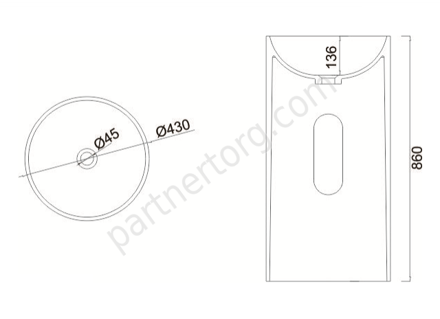 NSF-43430M раковина напольная искусственный камень, ширина 43 см