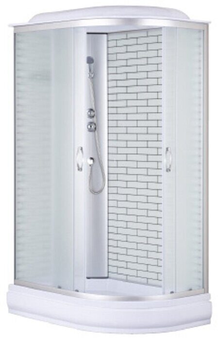 Loranto CS-66120-20L FW 120 душевая кабина, поддон 20см, матовое стекло, стенки белый кирпич