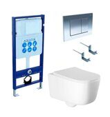 Set Aquatek Лугано 4 в 1 унитаз безободковый с сидением, инсталляция с клавишей хром