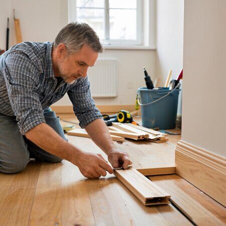 изображение человека который устанавливает плинтус