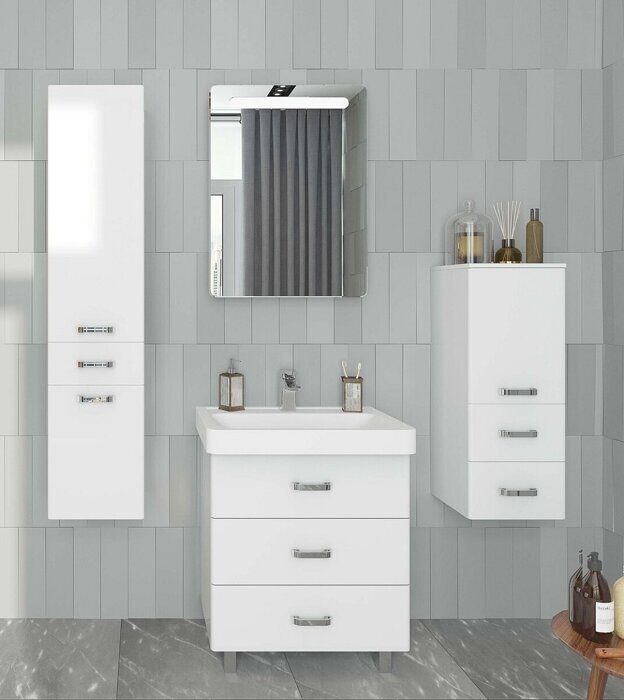 Америна 60 см шкаф - зеркало подвесной белый левый для ванной комнаты Aquaton