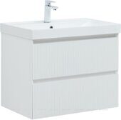 Альтера 70 тумба белая матовая для ванной комнаты с накладной керамической раковиной Flash 710*465*195 Aquanet