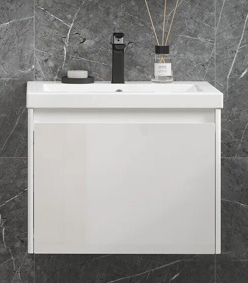 Klaufs 60.1Y Velvex подвесная тумба белая для ванной комнаты с раковиной Como 60