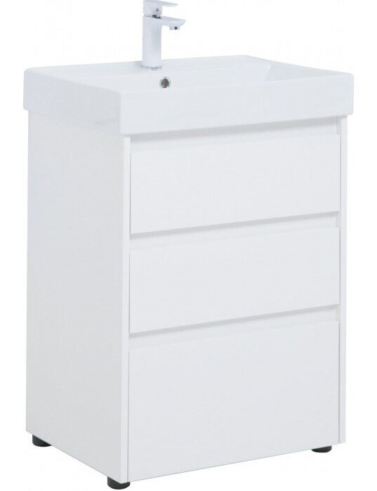 Nova lite 60 тумба белый глянец для ванной комнаты 3 ящика Aquanet