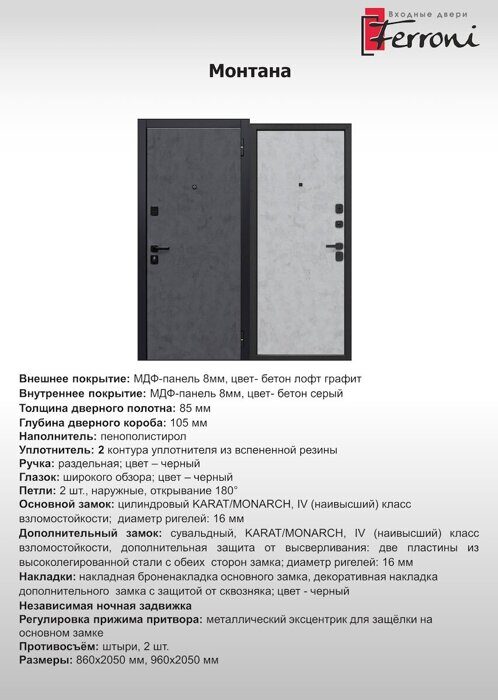 Монтана 7,5см дверь входная стальная МДФ Бетон лофт графит, МДФ Бетон Серый