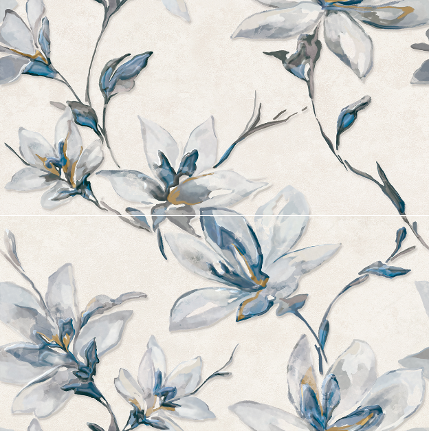 Palladio панно серо-бежевое полуматовое голубые цветы 63х63см Azori