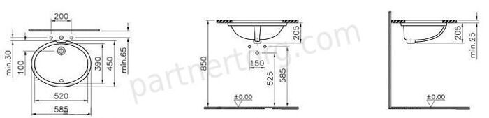 Arkitekt Vitra 6069B003-0012 раковина встраиваемая 59х21х45 см