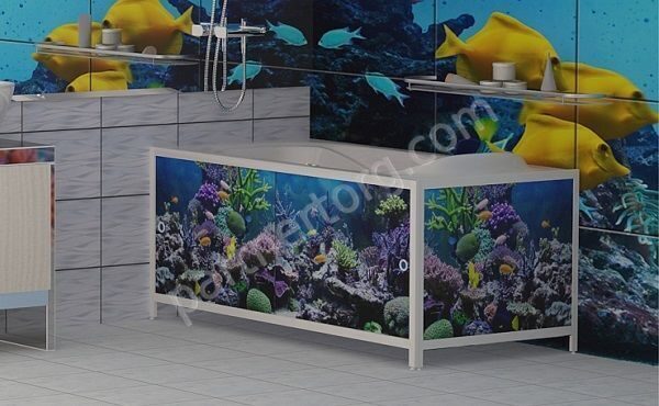 Подводный мир Ультра легкий Арт экран под ванну пластик 1,48 м,  1,68м