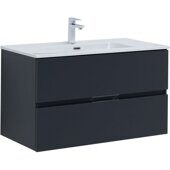 Алвита new 90 тумба антрацит для ванной комнаты 2 ящика с раковиной-столешницей Flat 90 Aquanet