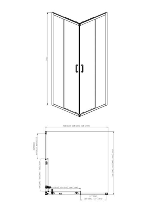 Душевой уголок квадратный, дверь раздвижная, Aquatek,  AQ ARI KV 10020CH, 100x100х200 см, профиль хром, стекло прозрачное 6 мм