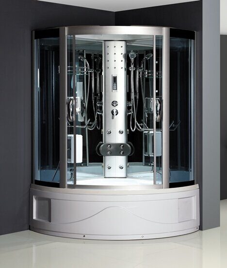 ODA-8323 душевая кабина угловая полукруглая 150х150, тонированное стекло, глубокий поддон