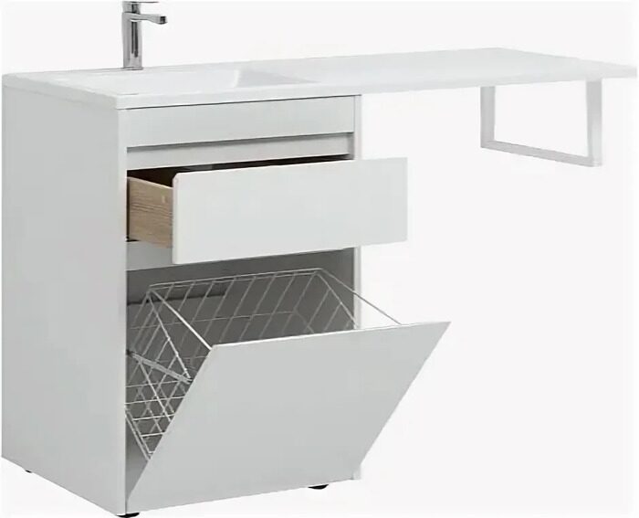 Токио 68 тумба напольная белая для ванной комнаты 1 ящик с бельевой корзиной Aquanet