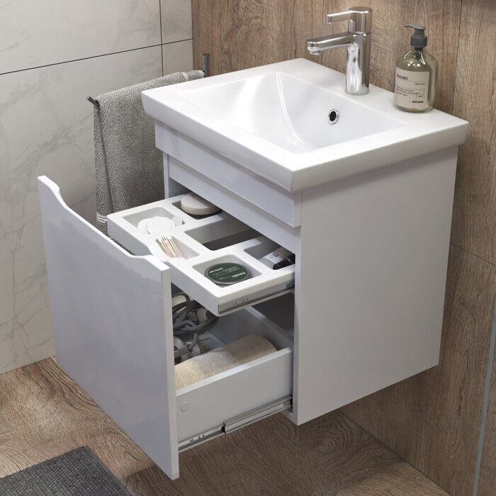 Grani 500-0-1 тумба навесная белая для ванной комнаты с умывальником Como 50