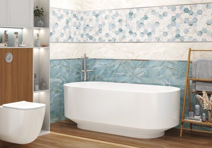 Maritime настенная плитка белая глянцевая 25х50см Alma Ceramica TWU2550MRM04