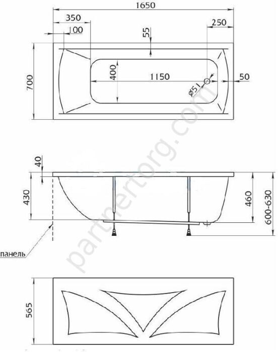 Модерн ванна акриловая 165х70 см MarkaOne