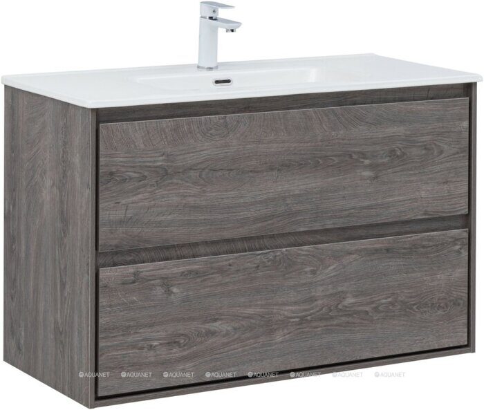 Милан 100 тумба дуб рошелье для ванной комнаты с накладной керамической раковиной Flash 1015*465*195 Aquanet