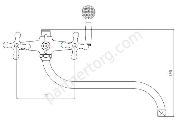 А 31 смеситель для ванны с длинным изливом, двуручный Славен
