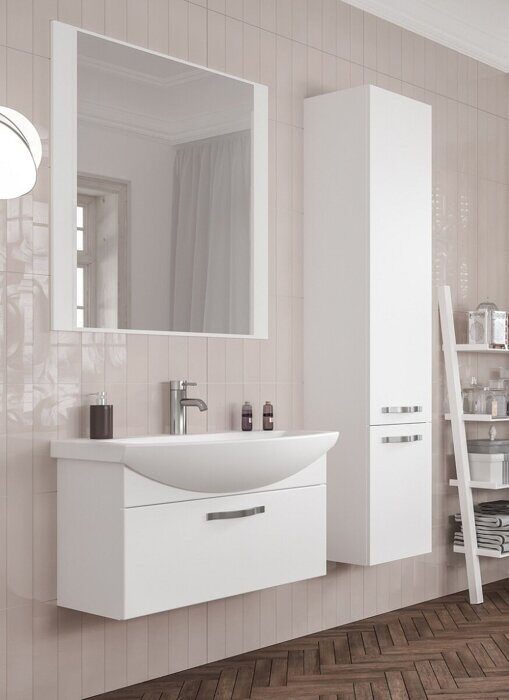 Ария 80 см тумба подвесная белая для ванной комнаты с раковиной Смайл 80 Aquaton