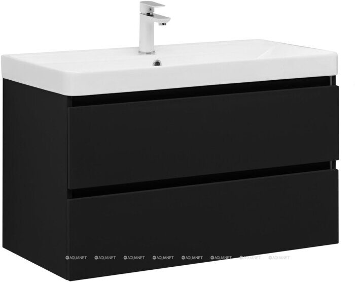 Вега 2.0 90 тумба черная для ванной комнаты 2 ящика Aquanet