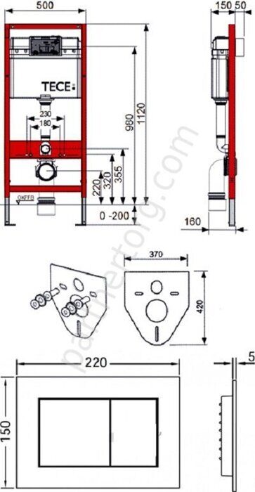 Tece now 9400413 инсталляция для подвесного унитаза с  белой клавишей смыва белая