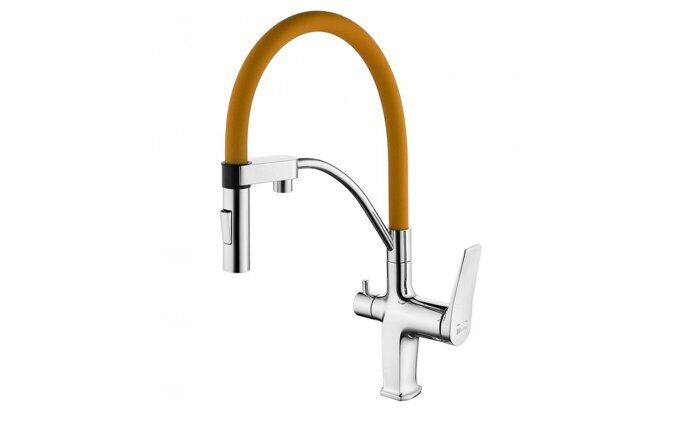 Comfort LM3074C-Orange, смеситель для кухни с подключением к фильтру питьевой воды, хром-оранжевый Lemark