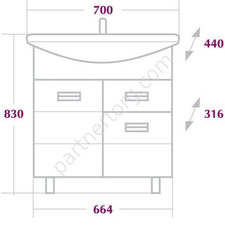 Балтика 70.12 тумба для ванной комнаты Оника с умывальником Балтика 70