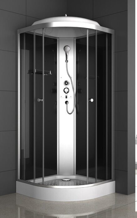 ODA-8420 душевая кабина угловая полукруглая 90х90, тонированное стекло, низкий поддон