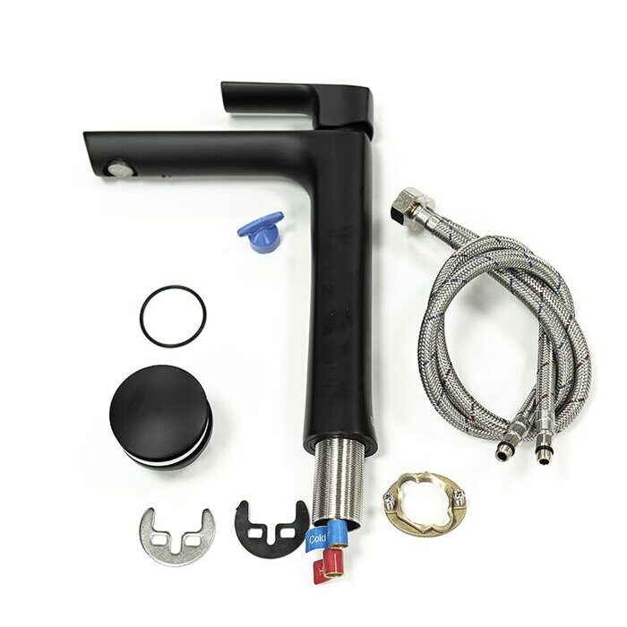 Ursus LM7209BL, смеситель для раковины монолитный, с донным клапаном, черный Lemark