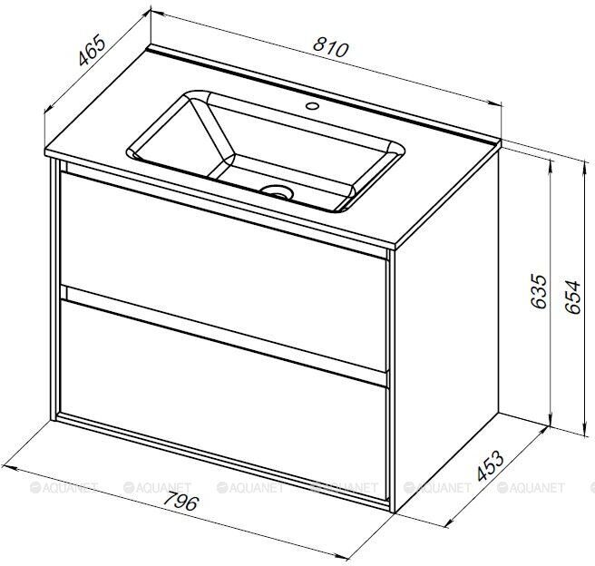 Милан 80 тумба белый глянец для ванной комнаты с накладной керамической раковиной Flash 812*470*195 Aquanet