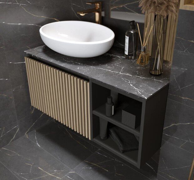 Rail 90П 1я 2п Gray тумба в ванную подвесная с керамогранитной столешницей