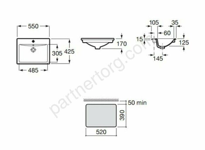 Diverta Roca раковина встраиваемая  55х42см 32711600Y