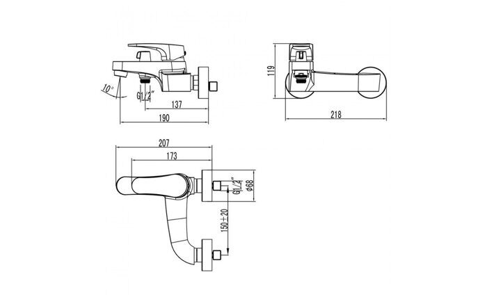 Shift LM4334C, смеситель для ванны и душа, с коротким изливом, хром Lemark