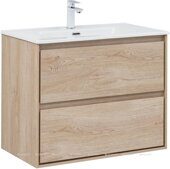 Милан 80 тумба дуб светлый для ванной комнаты с накладной керамической раковиной Flash 812*470*195 Aquanet