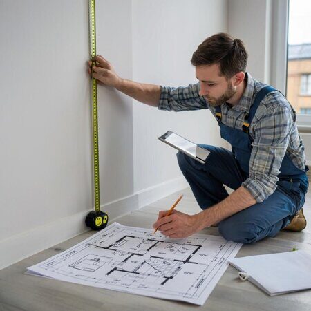 изображение человек делает замеры и создает план квартиры