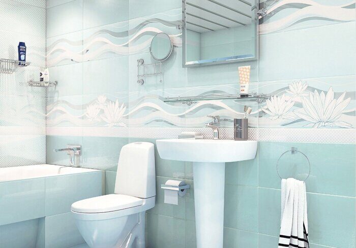 Wave AltaCera голубой декор керамический глянцевый 24,9х50см