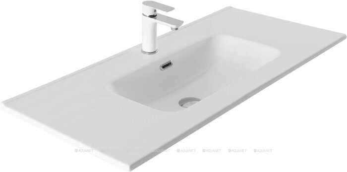 Flat 100 раковина-столешница белая матовая с отверстием под смеситель Aquanet