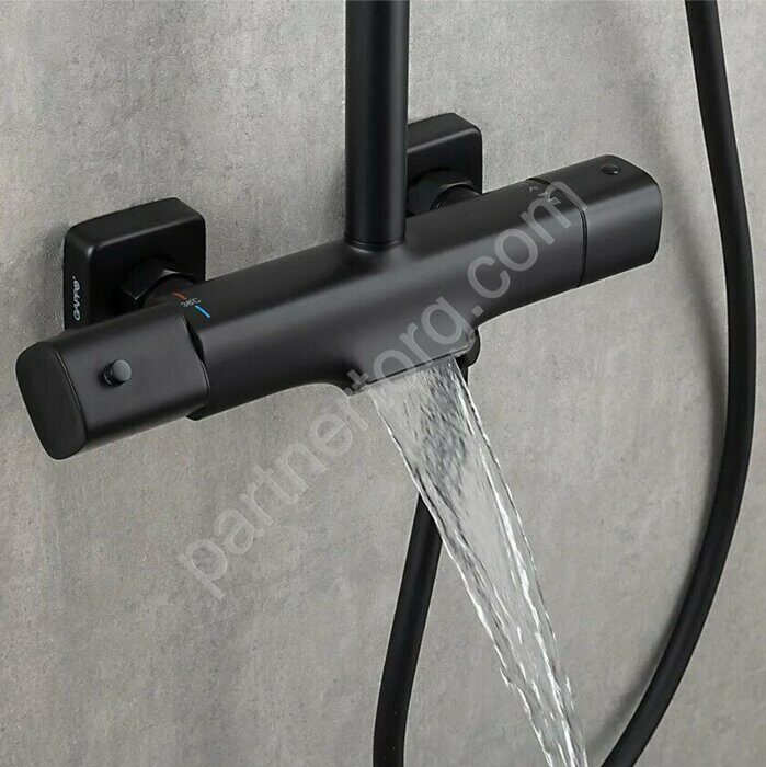 Gappo G2495-76 душевая стойка с термостатом черная, каскадный излив