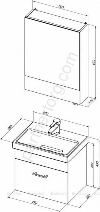 Нота Moduo Slim 50 белая тумба для ванной комнаты с раковиной-столешницей MODUO 50 SLIM Cersanit Aquanet