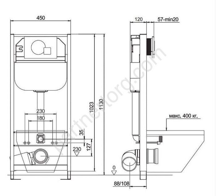 Aquanika Basic 10.702.450.02.10 инсталляция с клавишей хром и унитаз подвесной Koller Pool Round RN-0490-RQ3  Торнадо