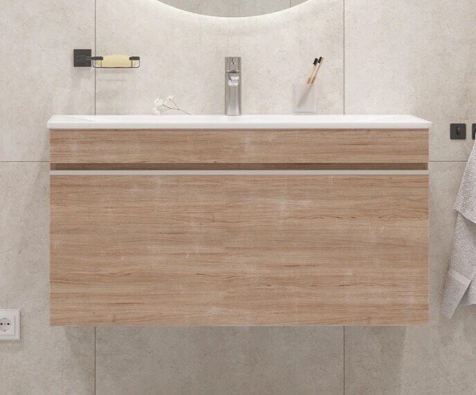 Pulsus 100 Velvex подвесная тумба дуб сонома для ванной комнаты с раковиной Pulsus 100