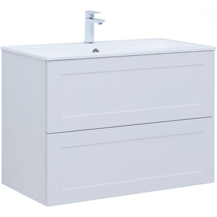 Терра 90 тумба белый матовый для ванной комнаты с раковиной-столешницей Электра 90 Aquanet