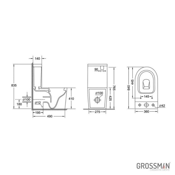 Grossman GR-4458BMSQ напольный безободковый унитаз черный матовый с сидением Торнадо
