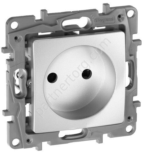 Legrand Etika cиловая розетка 2К 16А 250В, винтовые зажимы, со шторками, цвет алюминий