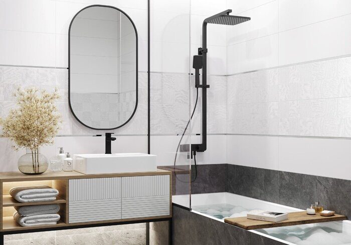 Grafito Delacora настенная плитка белая матовая с рисунком 24,6х74см