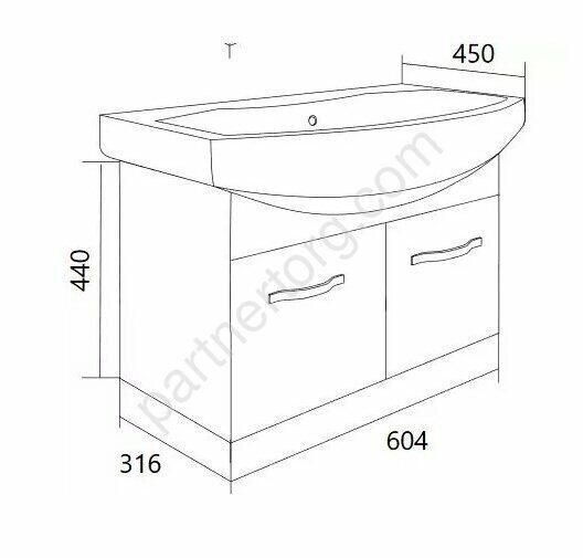 Вита 65П 2д тумба подвесная с раковиной белый глянец