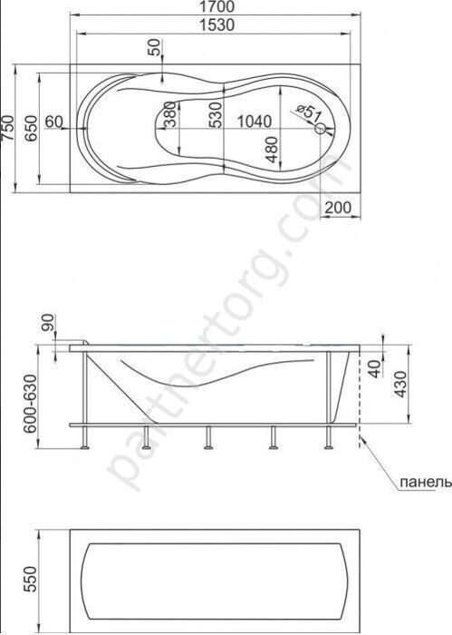 Энна ванна акриловая 170х75 см MarkaOne