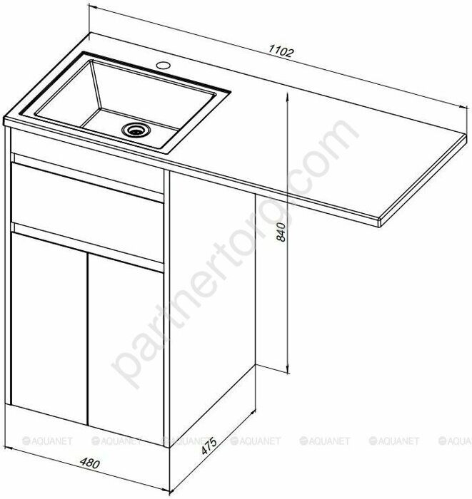 Токио 48 тумба напольная белая для ванной комнаты 1 ящик 2 фасада Aquanet