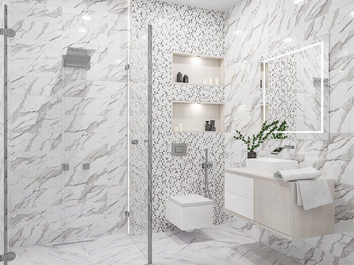 Polar Night настенная плитка серо-белая полуматовая декофон 20х50см Azori