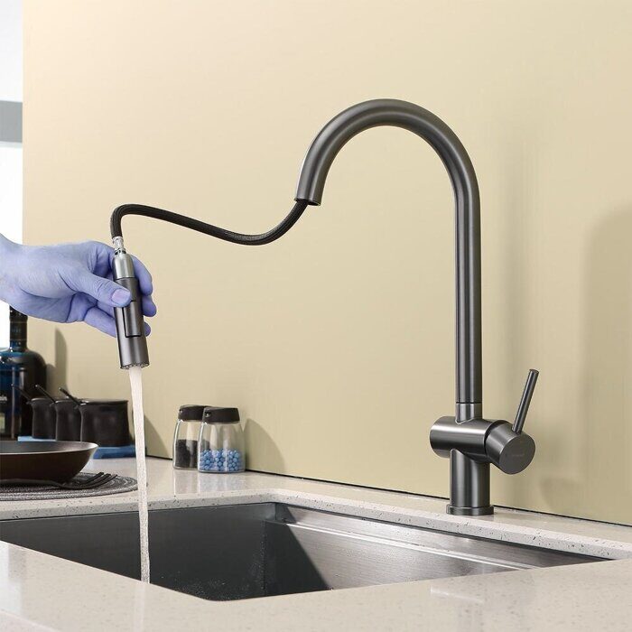 S204.49.09 Splenka Смеситель для кухни с выдвижным изливом, графит