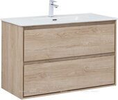 Милан 100 тумба дуб светлый для ванной комнаты с накладной керамической раковиной Flash 1015*465*195 Aquanet